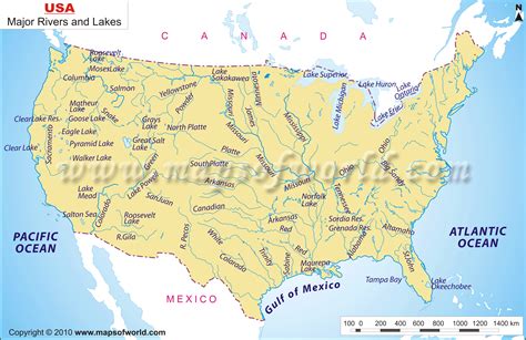 US Rivers and Lakes Map